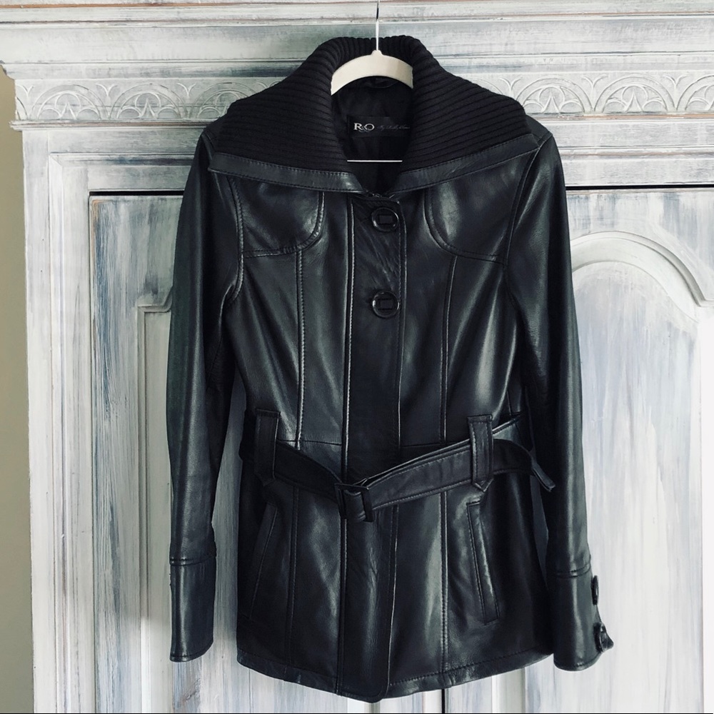R&O Reilly Olms Black Leather Shawl Collar Jacket